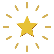 a yellow star is surrounded by smaller stars on a white background
