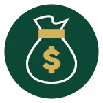 an icon of a bag of money with a dollar sign on it . | $